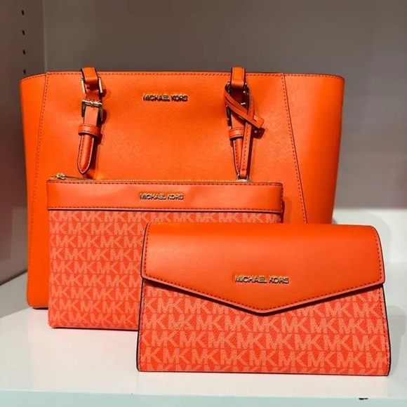 Michael Kors Charlotte Large‎ Leather 3-in-1 Tote Crossbody Handbag poppy color - Picture 4 of 9